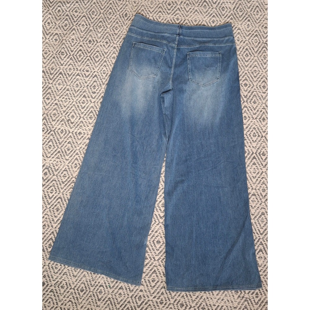 Halara Wide Leg Denim Jeans XL Regular Blue High Waisted Pull On Stretch - Picture 5 of 11
